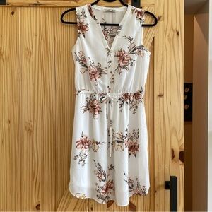 DEX Floral  Sleeveless Dress - White and Pink semi sheer lined